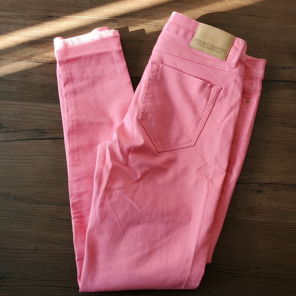 Zara Basic Pink Skinny Ankle Mid Rise Jeans